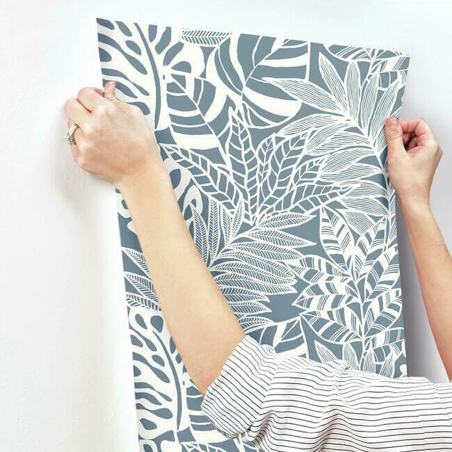 jungle-leaves-wallpaper-blue-york-wallcoverings-ss2576 - York Wallcoverings Wallpaper