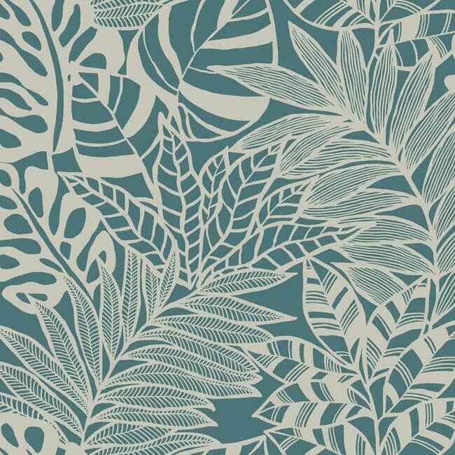 Jungle Leaves Teal Wallpaper - York Wallcoverings - SS2572 - York Wallcoverings Wallpaper