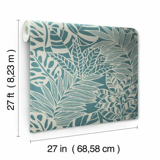 jungle-leaves-wallpaper-teal-york-wallcoverings-ss2572 - York Wallcoverings Wallpaper