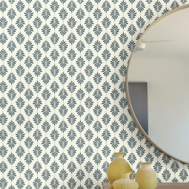 leaflet-wallpaper-navy-york-wallcoverings-ss2554 - York Wallcoverings Wallpaper