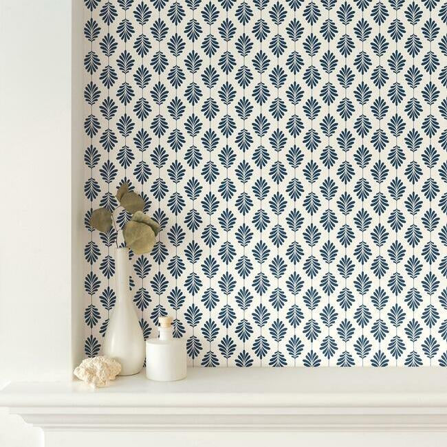leaflet-wallpaper-navy-york-wallcoverings-ss2554 - York Wallcoverings Wallpaper