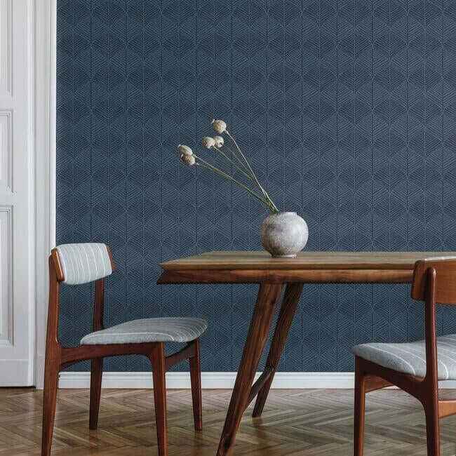 Palm Thatch Navy Wallpaper - York Wallcoverings - SS2564 - York Wallcoverings Wallpaper