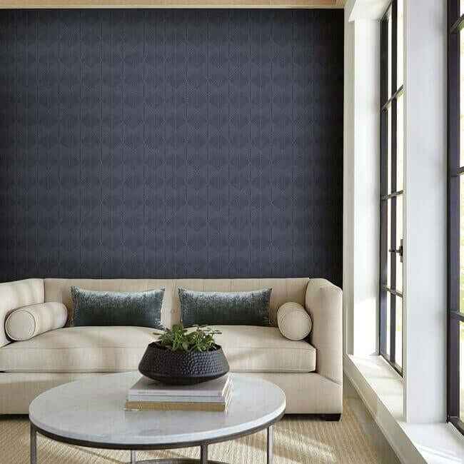 Palm Thatch Navy Wallpaper - York Wallcoverings - SS2564 - York Wallcoverings Wallpaper