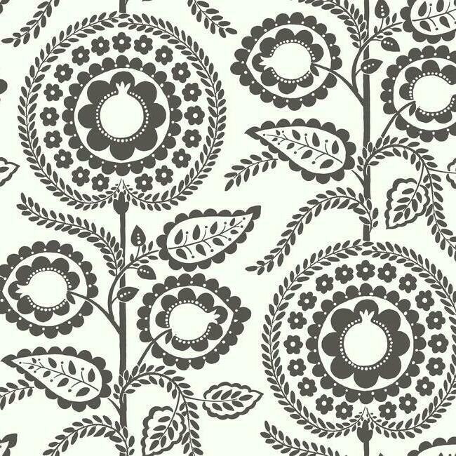 pomegranate-bloom-wallpaper-black-white-york-wallcoverings-ss2583 - York Wallcoverings Wallpaper
