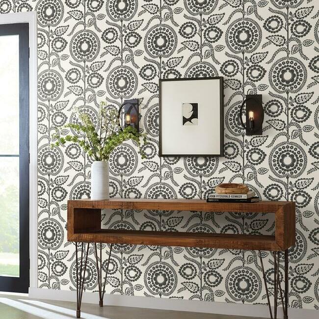 pomegranate-bloom-wallpaper-black-white-york-wallcoverings-ss2583 - York Wallcoverings Wallpaper