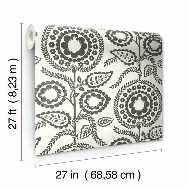 pomegranate-bloom-wallpaper-black-white-york-wallcoverings-ss2583 - York Wallcoverings Wallpaper