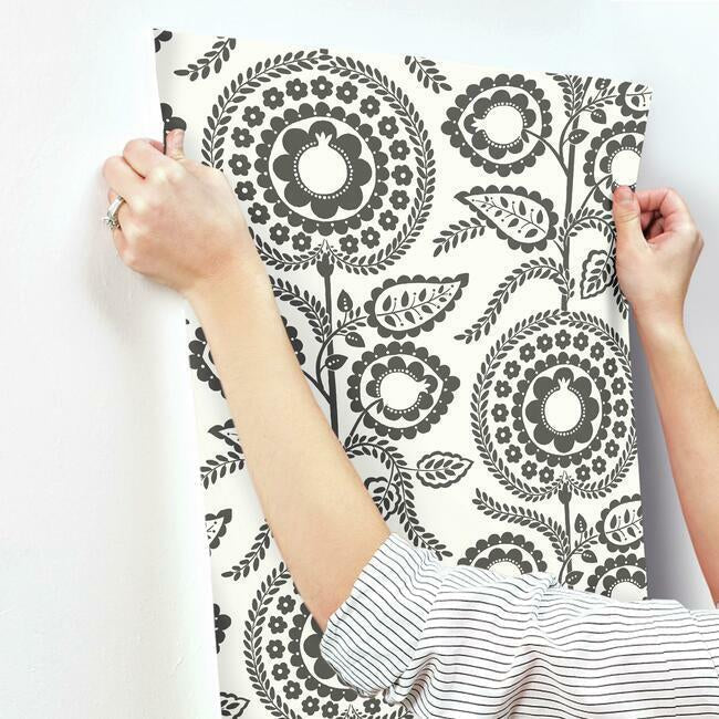 pomegranate-bloom-wallpaper-black-white-york-wallcoverings-ss2583 - York Wallcoverings Wallpaper