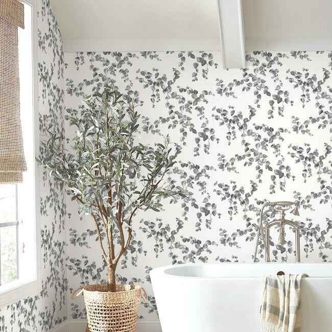 Creeping Fig Vine Black & White Wallpaper - York Wallcoverings - FH4038 - York Wallcoverings Wallpaper