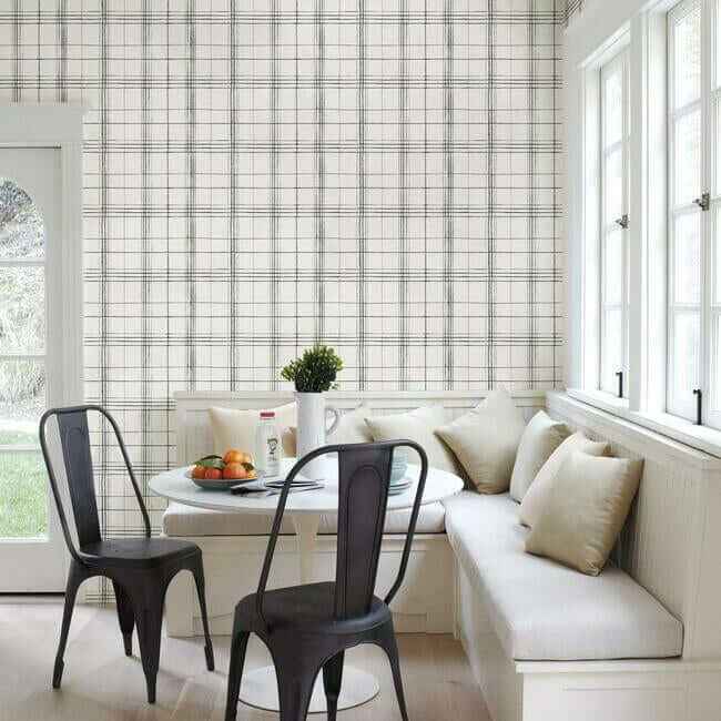 Farmhouse Plaid Black & White Wallpaper - York Wallcoverings - FH4016 - York Wallcoverings Wallpaper