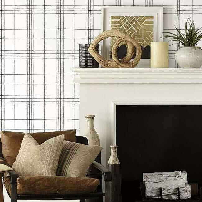 Farmhouse Plaid Black & White Wallpaper - York Wallcoverings - FH4016 - York Wallcoverings Wallpaper