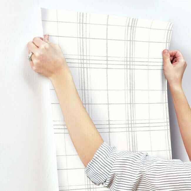 Farmhouse Plaid Linen & White Wallpaper - York Wallcoverings - FH4019 - York Wallcoverings Wallpaper