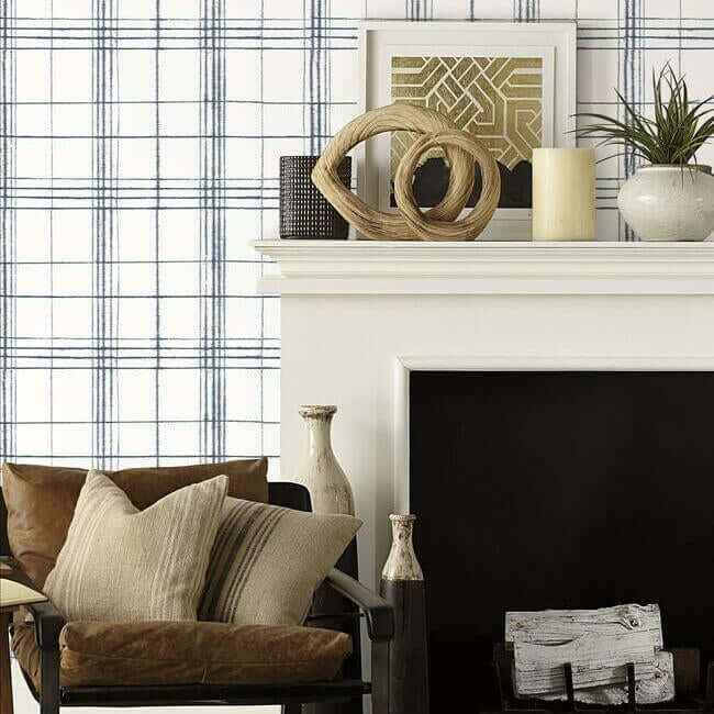 Farmhouse Plaid Navy & White Wallpaper - York Wallcoverings - FH4017 - York Wallcoverings Wallpaper