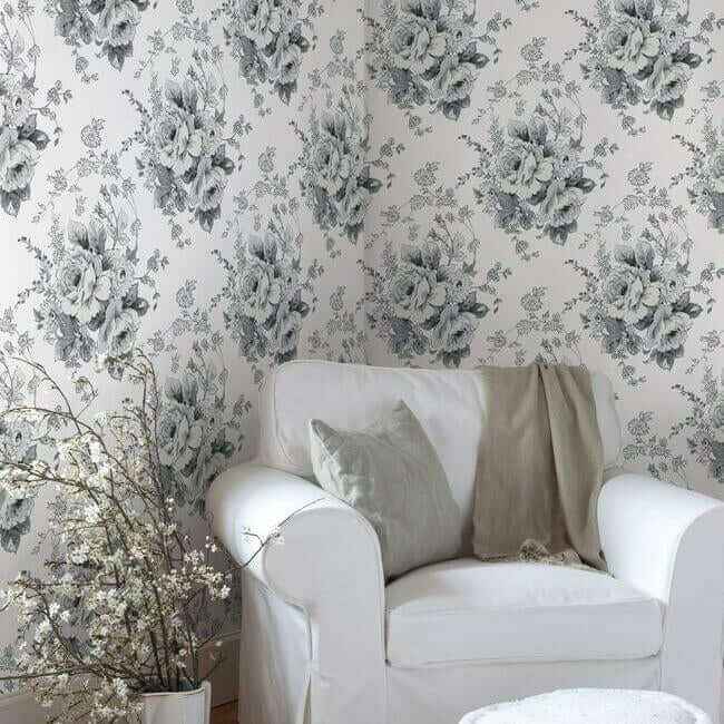 Heritage Rose Wallpaper Whiteblack - York Wallcoverings - FH4086 - York Wallcoverings Wallpaper
