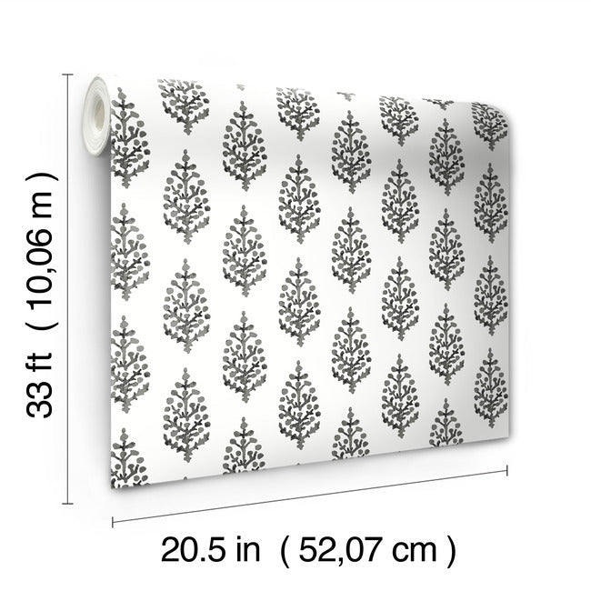 paisley-on-calico-wallpaper-blackwhite-york-wallcoverings-fh4069 - York Wallcoverings Wallpaper