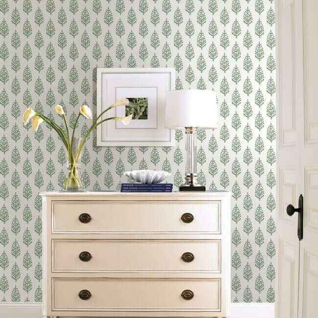 Paisley on Calico Green Wallpaper - York Wallcoverings - FH4067 - York Wallcoverings Wallpaper