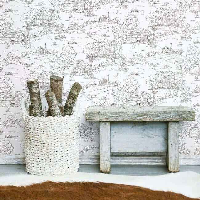 Pasture Toile Black & White Wallpaper - York Wallcoverings - FH4031 - York Wallcoverings Wallpaper