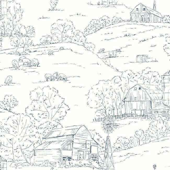 Pasture Toile Wallpaper Navywhite - York Wallcoverings - FH4032 - York Wallcoverings Wallpaper