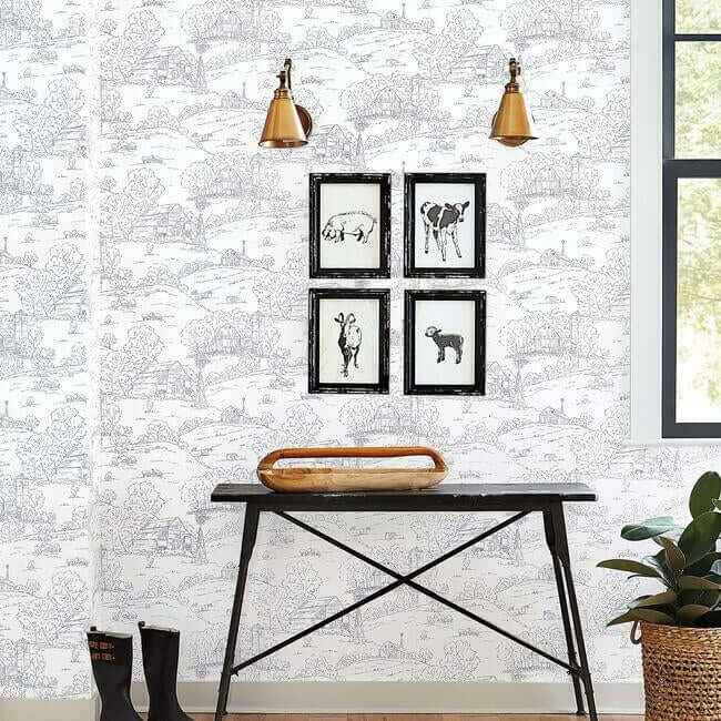 Pasture Toile Wallpaper Navywhite - York Wallcoverings - FH4032 - York Wallcoverings Wallpaper