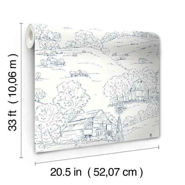 Pasture Toile Wallpaper Navywhite - York Wallcoverings - FH4032 - York Wallcoverings Wallpaper