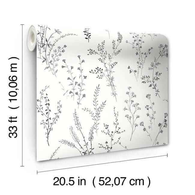 Wildflower Sprigs Black & White Wallpaper - York Wallcoverings - FH4026 - York Wallcoverings Wallpaper