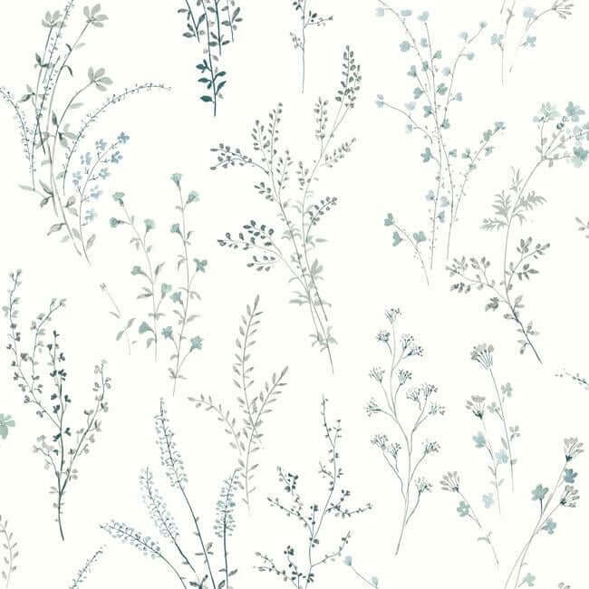 wildflower-sprigs-blue-green-wallpaper-york-wallcoverings-fh4027 - York Wallcoverings Wallpaper