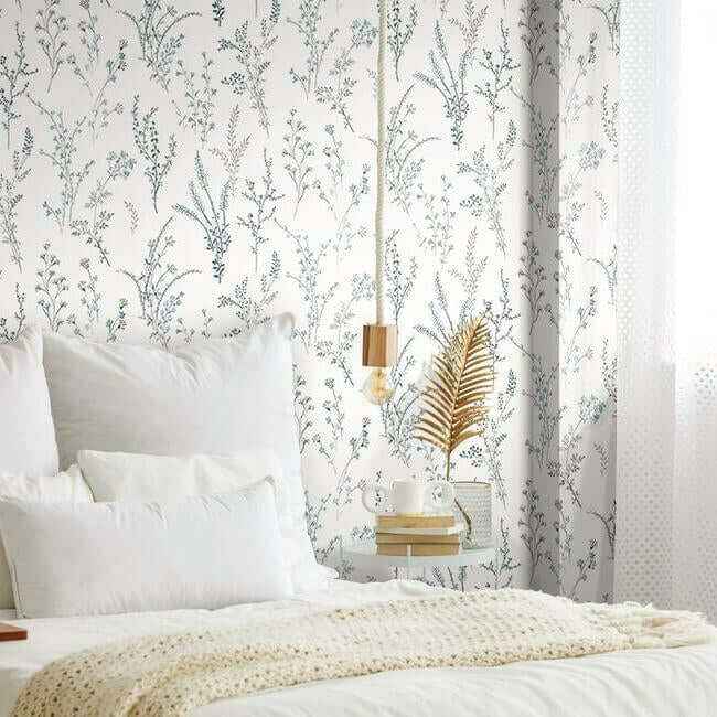 Wildflower Sprigs Blue & Green Wallpaper - York Wallcoverings - FH4027 - York Wallcoverings Wallpaper