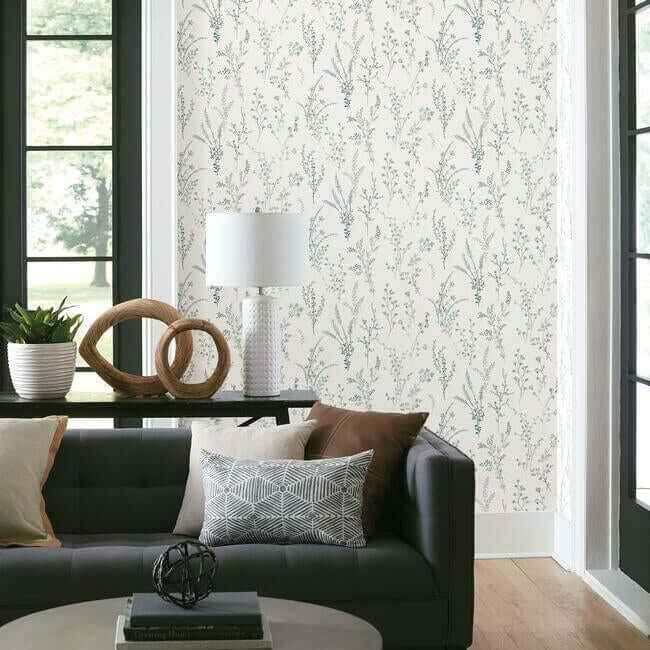 Wildflower Sprigs Blue & Green Wallpaper - York Wallcoverings - FH4027 - York Wallcoverings Wallpaper