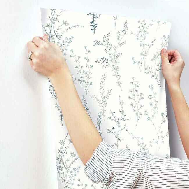 Wildflower Sprigs Blue & Green Wallpaper - York Wallcoverings - FH4027 - York Wallcoverings Wallpaper