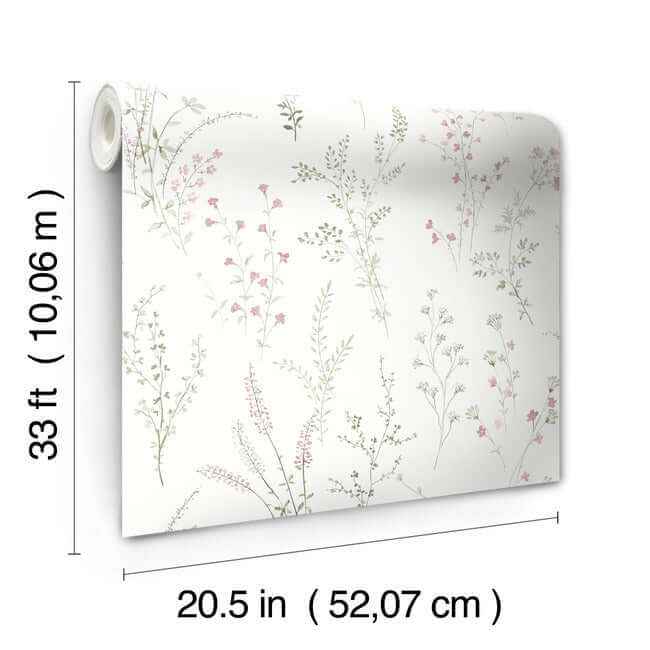 Wildflower Sprigs Pink & Green Wallpaper - York Wallcoverings - FH4028 - York Wallcoverings Wallpaper