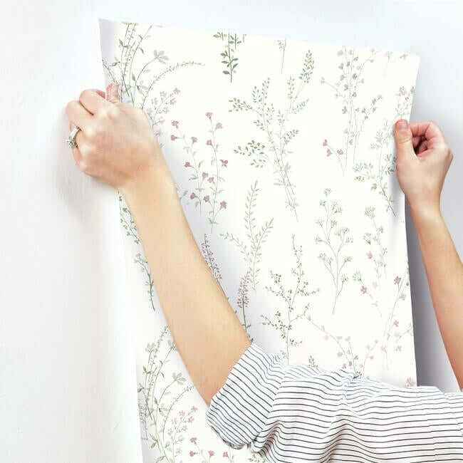 Wildflower Sprigs Pink & Green Wallpaper - York Wallcoverings - FH4028 - York Wallcoverings Wallpaper