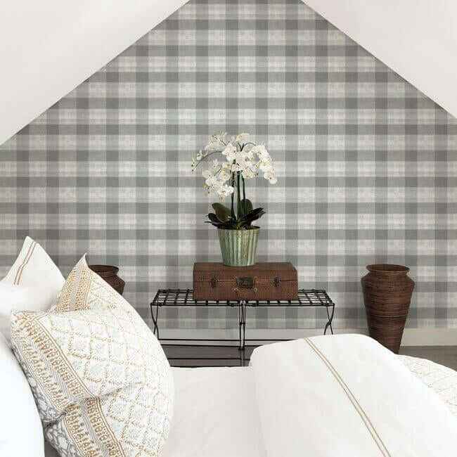 Woven Buffalo Check Wallpaper Grey - York Wallcoverings - FH4081 - York Wallcoverings Wallpaper