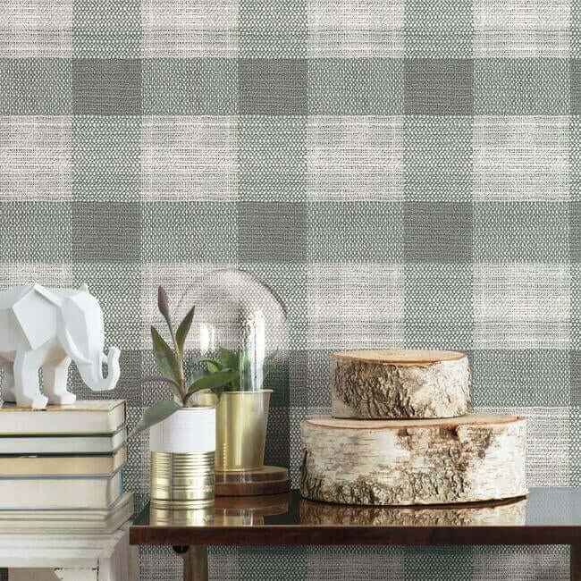 Woven Buffalo Check Wallpaper Grey - York Wallcoverings - FH4081 - York Wallcoverings Wallpaper