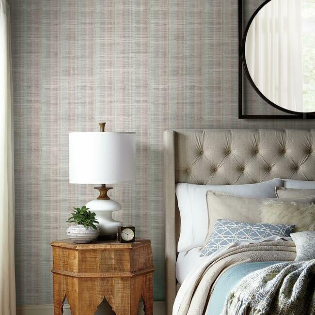 broken-boucle-stripe-wallpaper-beigeredblue-york-wallcoverings-sr1519 - York Wallcoverings Wallpaper
