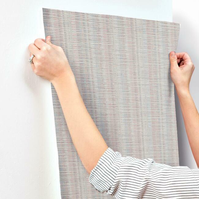 broken-boucle-stripe-wallpaper-beigeredblue-york-wallcoverings-sr1519 - York Wallcoverings Wallpaper