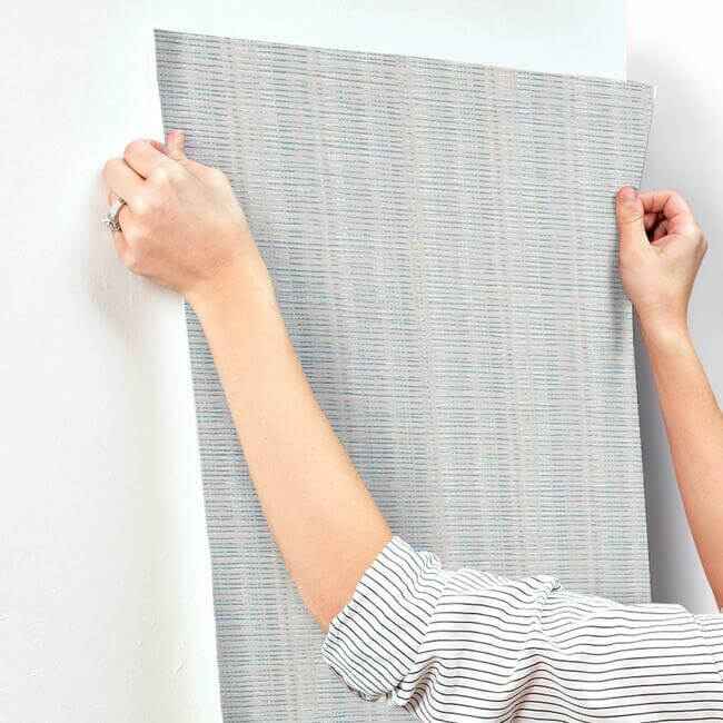 Broken Boucle Stripe Putty & Blue Wallpaper - York Wallcoverings - SR1517 - York Wallcoverings Wallpaper