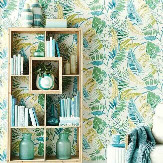 Tropical Toss Aqua & Yellow Wallpaper - York Wallcoverings - TC2626 - York Wallcoverings Wallpaper
