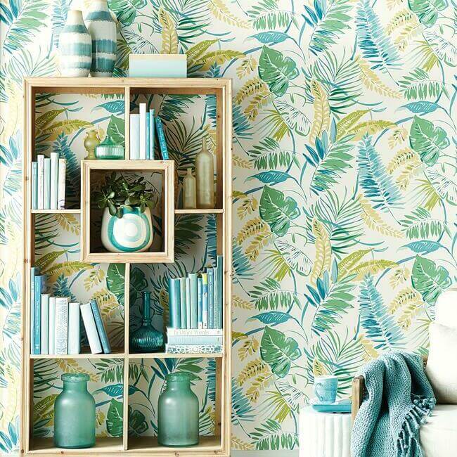 tropical-toss-aqua-yellow-wallpaper-york-wallcoverings-tc2626 - York Wallpaper Wallpaper