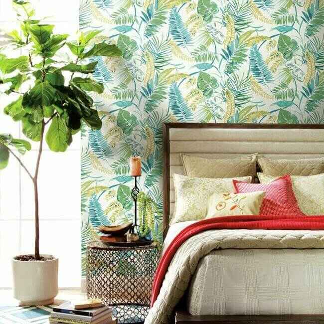 Tropical Toss Aqua & Yellow Wallpaper - York Wallcoverings - TC2626 - York Wallcoverings Wallpaper