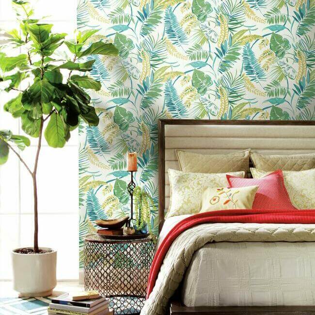 tropical-toss-aqua-yellow-wallpaper-york-wallcoverings-tc2626 - York Wallpaper Wallpaper