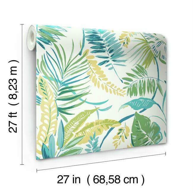 tropical-toss-aqua-yellow-wallpaper-york-wallcoverings-tc2626 - York Wallpaper Wallpaper
