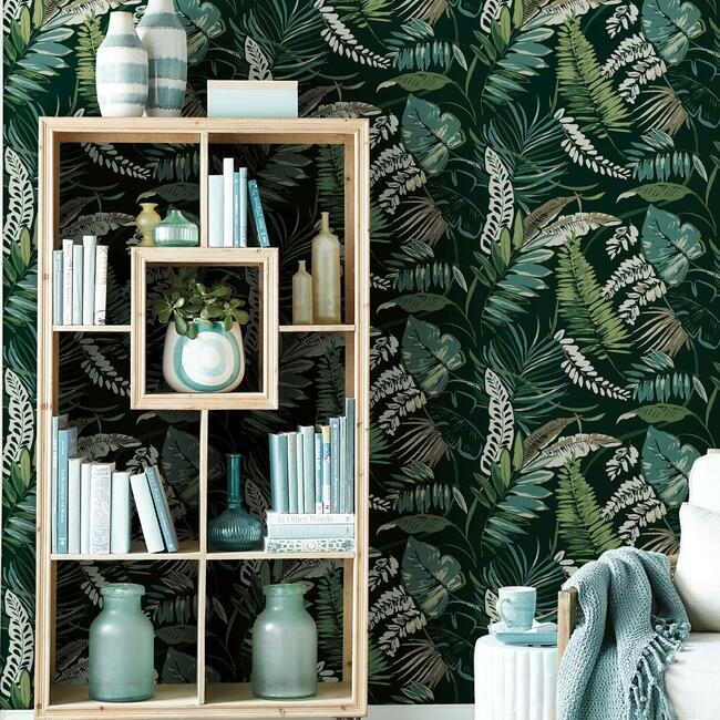 tropical-toss-wallpaper-dark-green-york-wallcoverings-tc2621 - York Wallcoverings Wallpaper