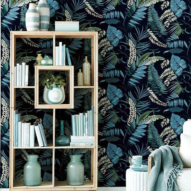 tropical-toss-wallpaper-navy-york-wallcoverings-tc2623 - York Wallcoverings Wallpaper