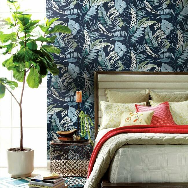 tropical-toss-wallpaper-navy-york-wallcoverings-tc2623 - York Wallcoverings Wallpaper