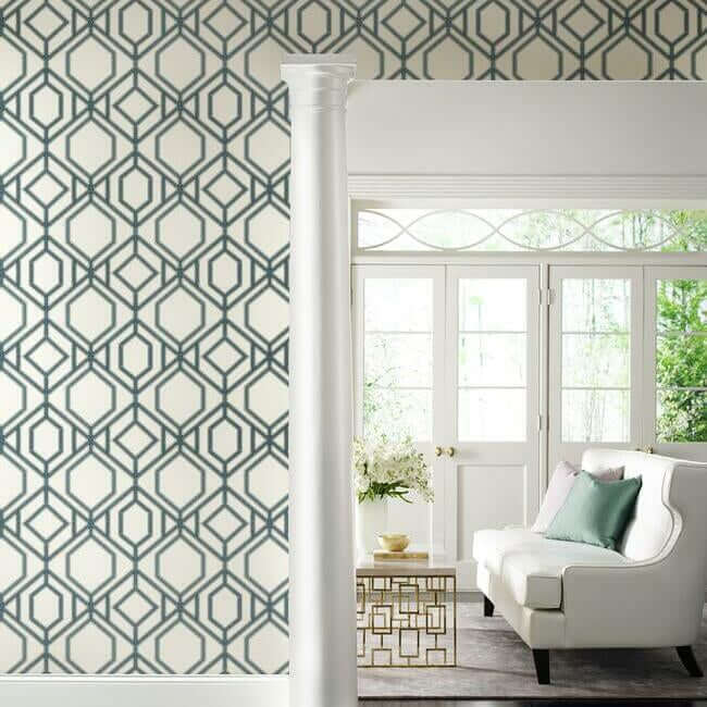 sawgrass-trellis-white-blue-wallpaper-york-wallcoverings-tc2634 - York Wallpaper Wallpaper