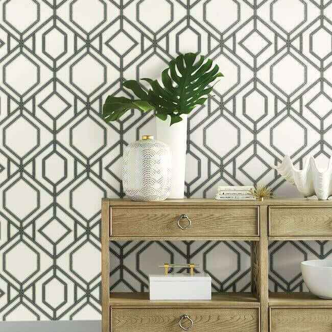 Sawgrass Trellis White & Grey Wallpaper - York Wallcoverings - TC2632 - York Wallcoverings Wallpaper