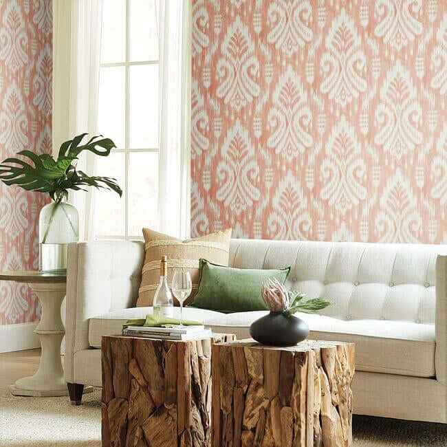 Hawthorne Ikat Coral Wallpaper - York Wallcoverings - TC2646 - York Wallcoverings Wallpaper