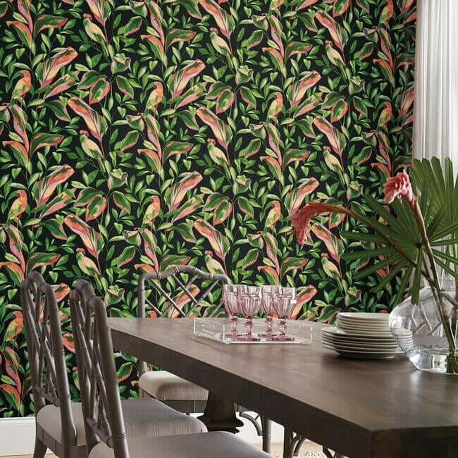 tropical-love-birds-wallpaper-black-york-wallcoverings-tc2651 - York Wallcoverings Wallpaper
