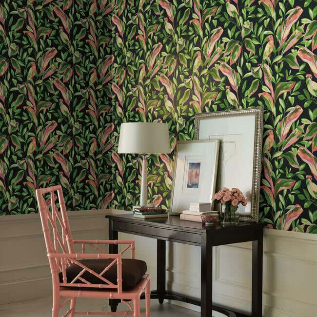 tropical-love-birds-wallpaper-black-york-wallcoverings-tc2651 - York Wallcoverings Wallpaper