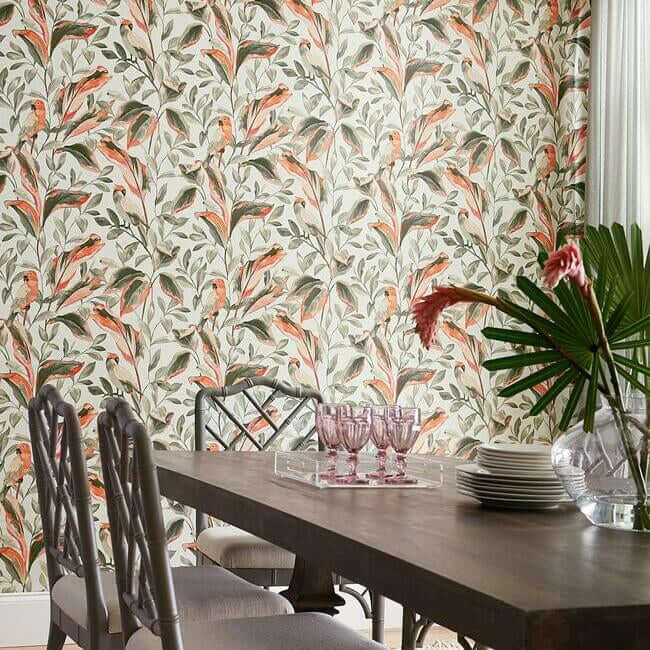 tropical-love-birds-wallpaper-grey-york-wallcoverings-tc2652 - York Wallcoverings Wallpaper