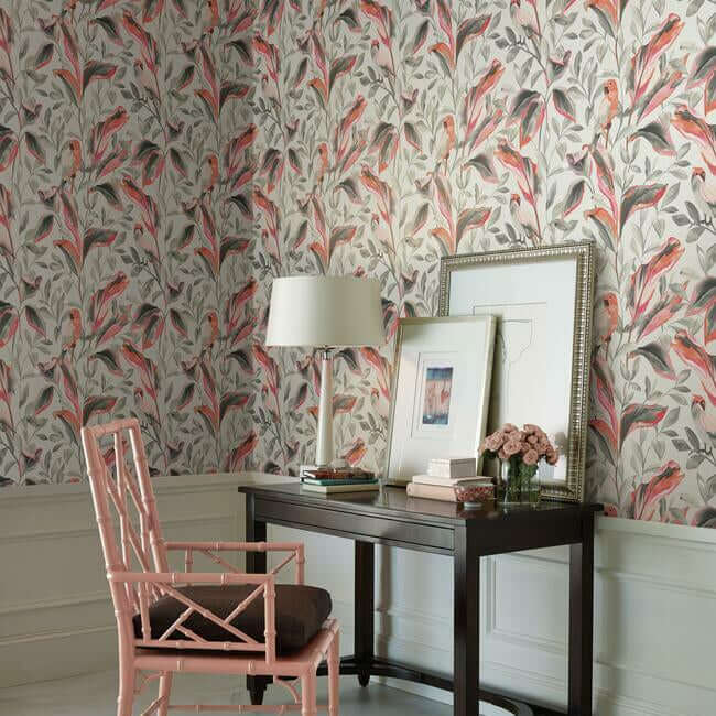 tropical-love-birds-wallpaper-grey-york-wallcoverings-tc2652 - York Wallcoverings Wallpaper